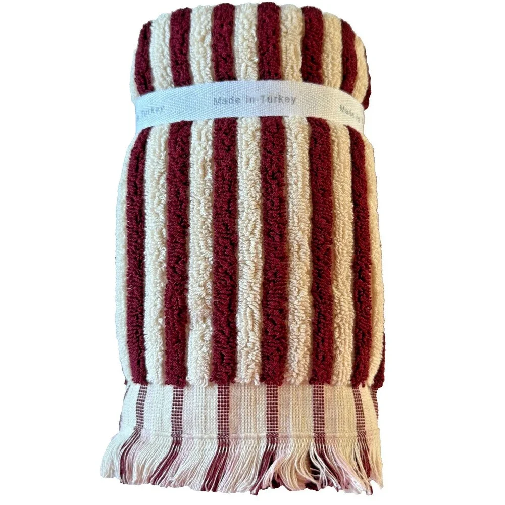 Brooks Brothers Hand Towels Ivory Dark Red Luxury Thick Turkish Cotton Set of 2